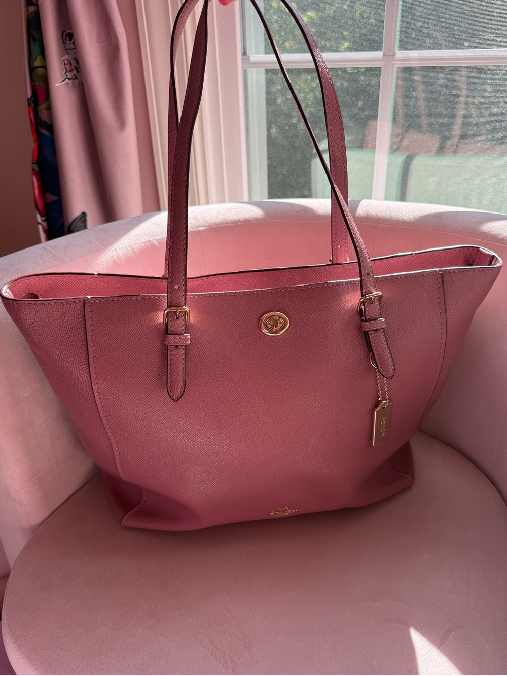 💗Coach Turnlock Tote Crossgrain Leather Bag Primrose Purse Laptop Large EUC
